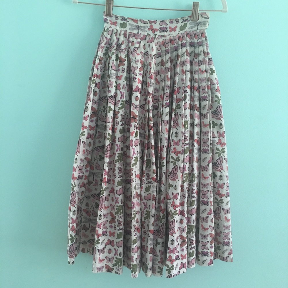 1950s butterfly leaf novelty print full skirt xs